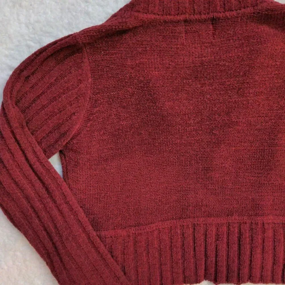 Curio Knit Cardigan Sweater Pink Ribbed Open Front Winter Soft Cozy Art XL